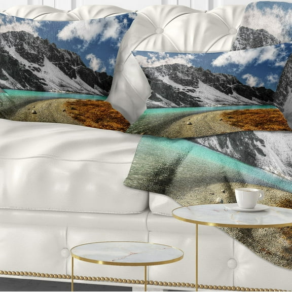 Designart Bright Sky and Blue Mountain Lake - Landscape Printed Throw Pillow - 12x20