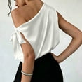 thumbnail image 5 of Women's One Shoulder Satin Blouse Summer Oversized Plain Tie Sleeveless Shirts Elegant Lightweight Office Business Tops White, 5 of 6