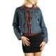 thumbnail image 1 of Jess por Meiko Chaquetas de Mujer de Manga Larga con Cuello, Chaqueta de Denim con Color Contrastante, Verde Lavado de Denim/Borgoña, 1 of 6