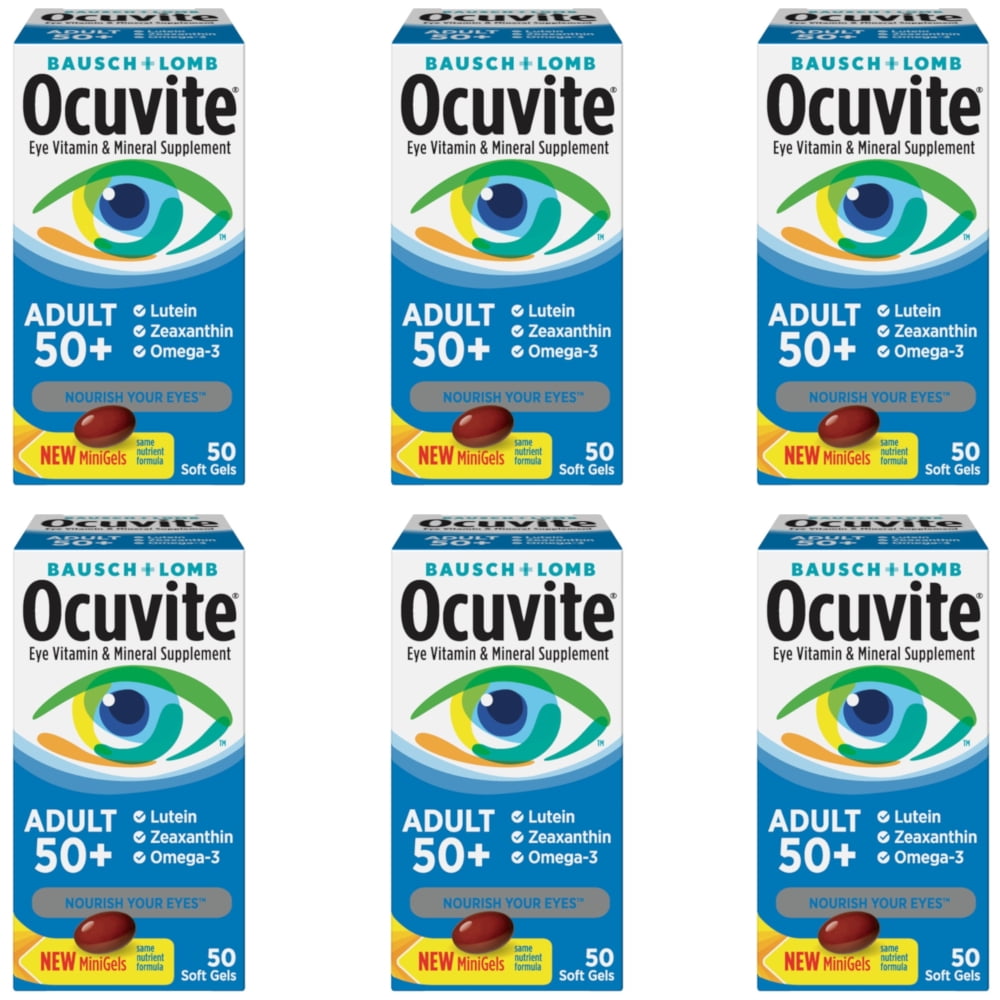 6 Pack Bausch + Lomb Ocuvite Adult 50+ Helps Protect Eye Health, 50