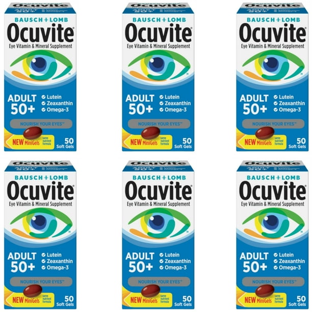 6 Pack Bausch + Lomb Ocuvite Adult 50+ Helps Protect Eye Health, 50