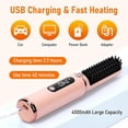 thumbnail image 4 of Cepillo alisador de pelo inalámbrico con iones negativos, recargable por USB, peine anti-quemaduras, color rosa., 4 of 5