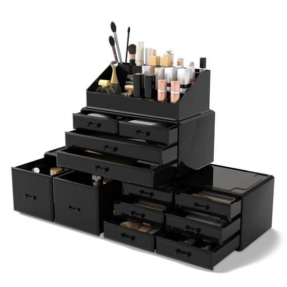 READAEER Organisateur de Maquillage Cosmétique Tiroirs de Rangement Boîtes d'Affichage avec 12 Tiroirs (Noir)