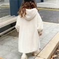thumbnail image 7 of OGLCCG Girl's Faux Fur Long Jacket Fuzzy Fleece Open Front Long Cardigan Coat with Hood Thickened Warm Winter Fluffy Jacket with Pockets 5-14 Years, 7 of 7