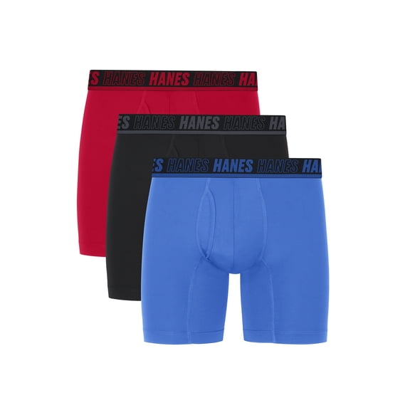 Hanes Ultimate Moves Men's Underwear Boxer Briefs Pack – 3-Pack – X-Temp™ Performance Quick-Dry Stretch Blue/Red/Black 2XL