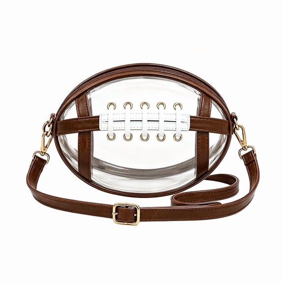 Clear Football Shaped Crossbody Bag, Transparent Stadium Approved Purse with Adjustable Strap, See-Through Game Day Sports Bag