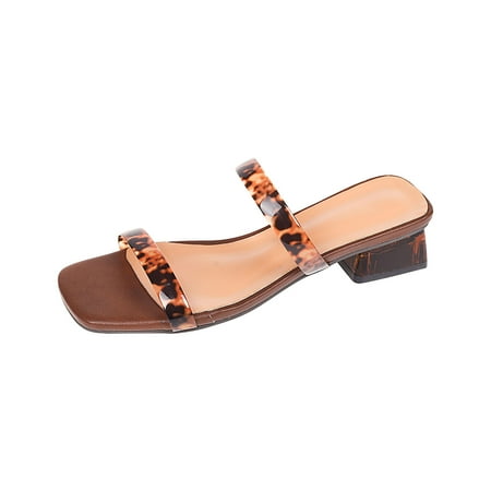 XDDST Plus Size Brown Women Summer Sandals Fashion Square Head Woven High Heels Women s Slippers Mule Shoes Summer Female Sandals
