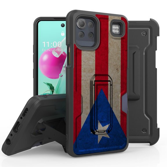 ANJ  Rugged Hybrid Shockproof Case w/Kickstand   Holster Clip Card Slot Cover for LG K92 5G - Puerto Rican Flag