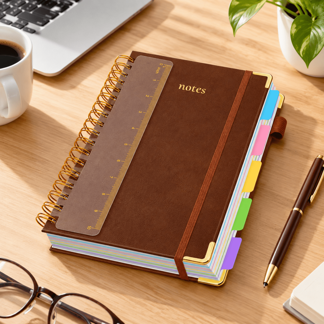 Hardcover Spiral Notebook 8.5 x11 Journal With Tabs And Removable Dividers 300 Pages 5 Subject College Ruled Faux Leather Bound