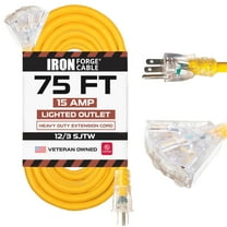 75 Foot Lighted Outdoor Extension Cord with 3 Electrical Power Outlets - Yellow