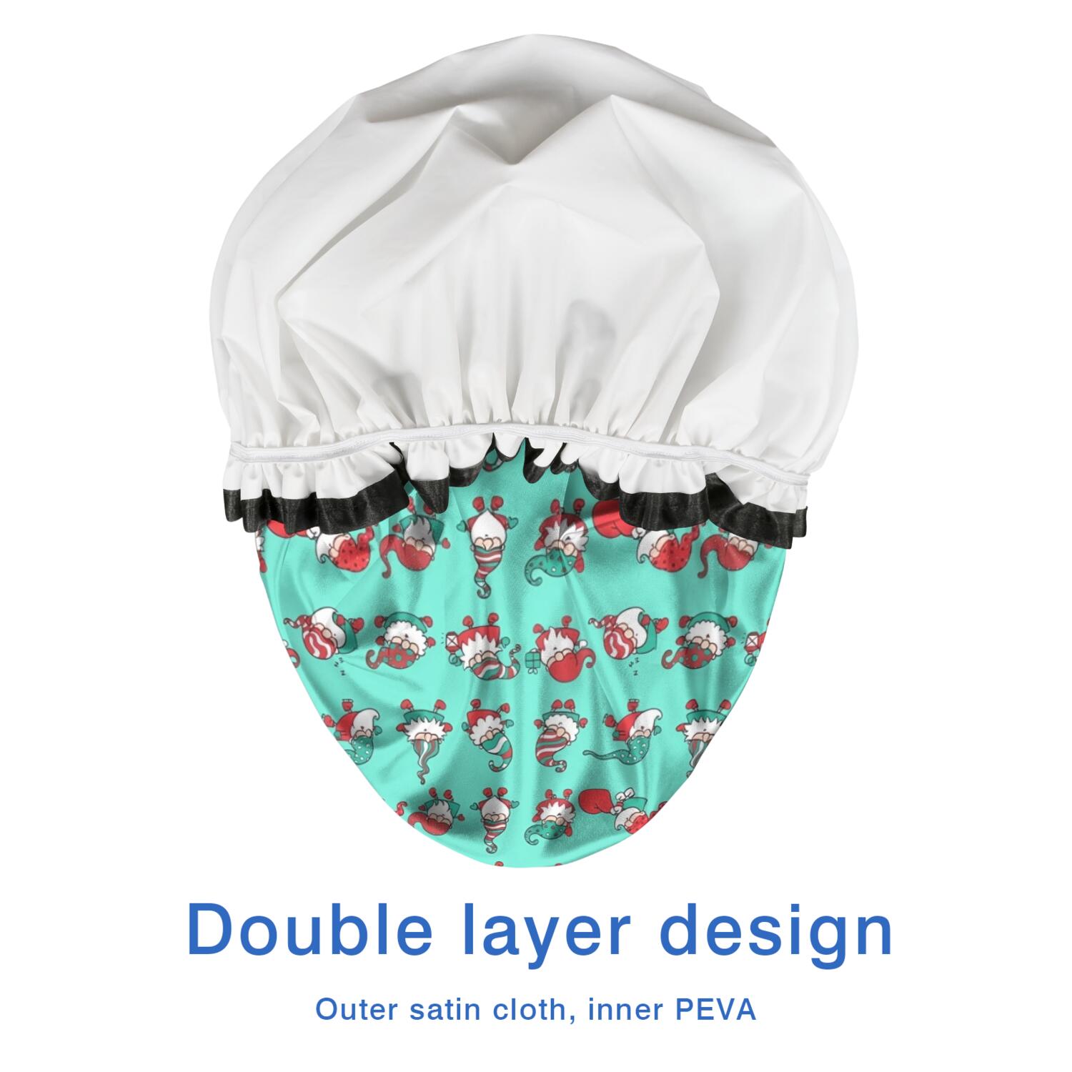 Shower Caps,Turquoise Christmas Gnome Pattern Waterproof Shower Cap for Women 4 Pieces,Double Reusable Hair Cover for Shower PEVA Elastic Stretch Hem