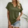 thumbnail image 2 of MIXUE Womens Summer Tops Solid Color V Neck Short Sleeve Fashion Loose T Shirts Daily-Wear,Green,XXL, 2 of 4