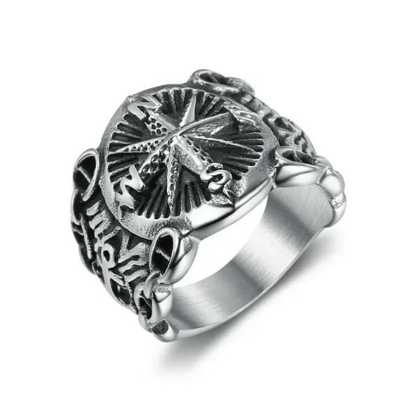 GKNET Mens Nautical Biker North Star Anchor Ring 316L Stainless Steel Size 7-15