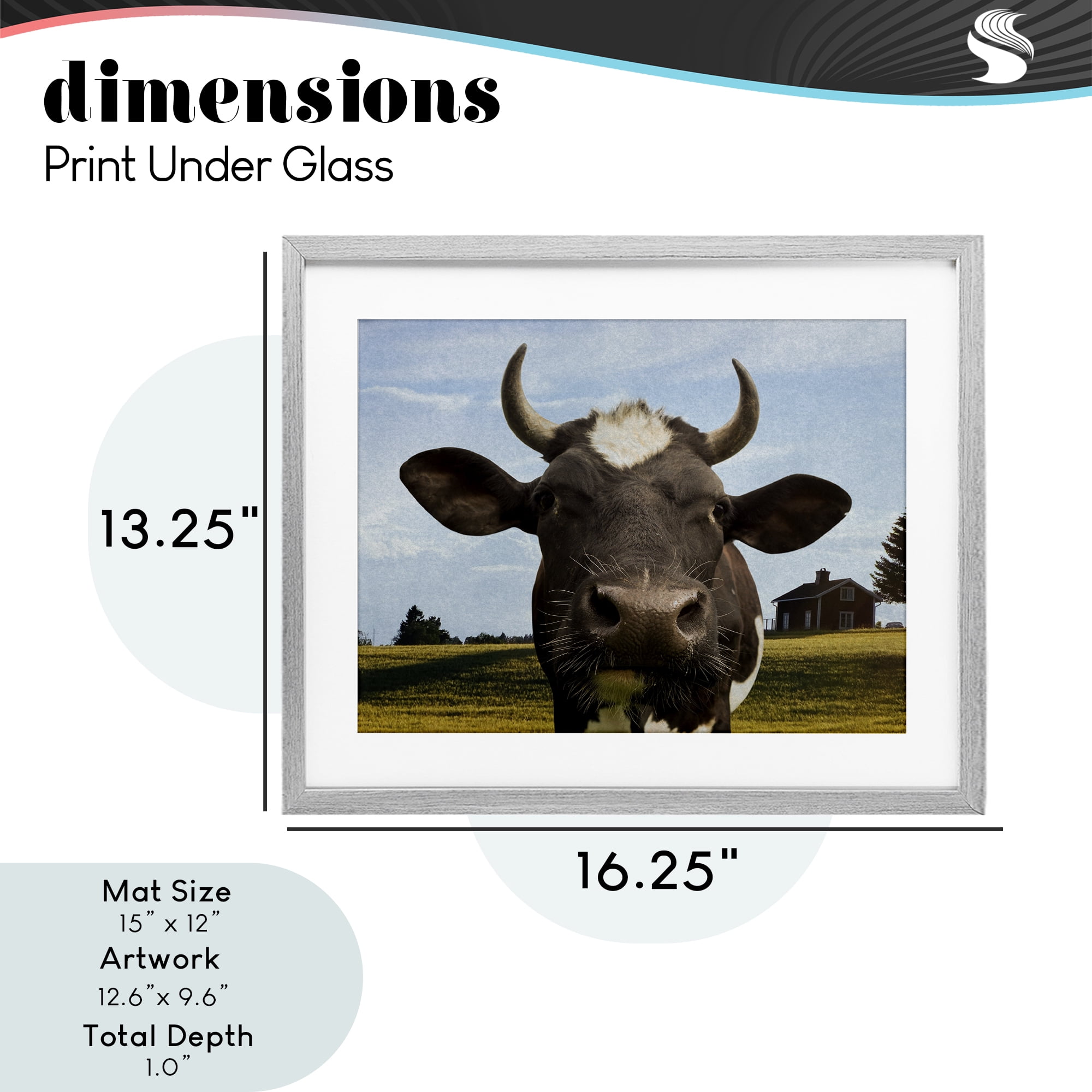 Stupell Industries Farm Cow with Curved Horns Gray Framed Print Under Glass, design by Marcus Prime
