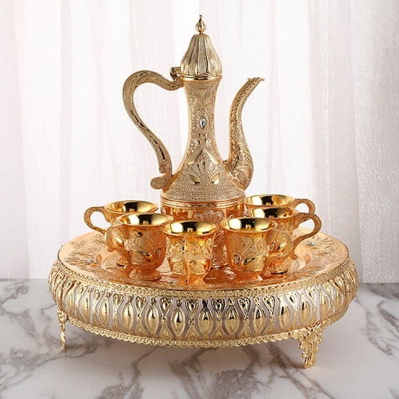 Luxury Gold-Tone European Vintage Metal Wine Set: Elegant Decanter & Glasses for Hotel, Home Parties, Weddings - Classic Pattern Design, Direct Manufacturer Supply for Sophisticated Gatherings