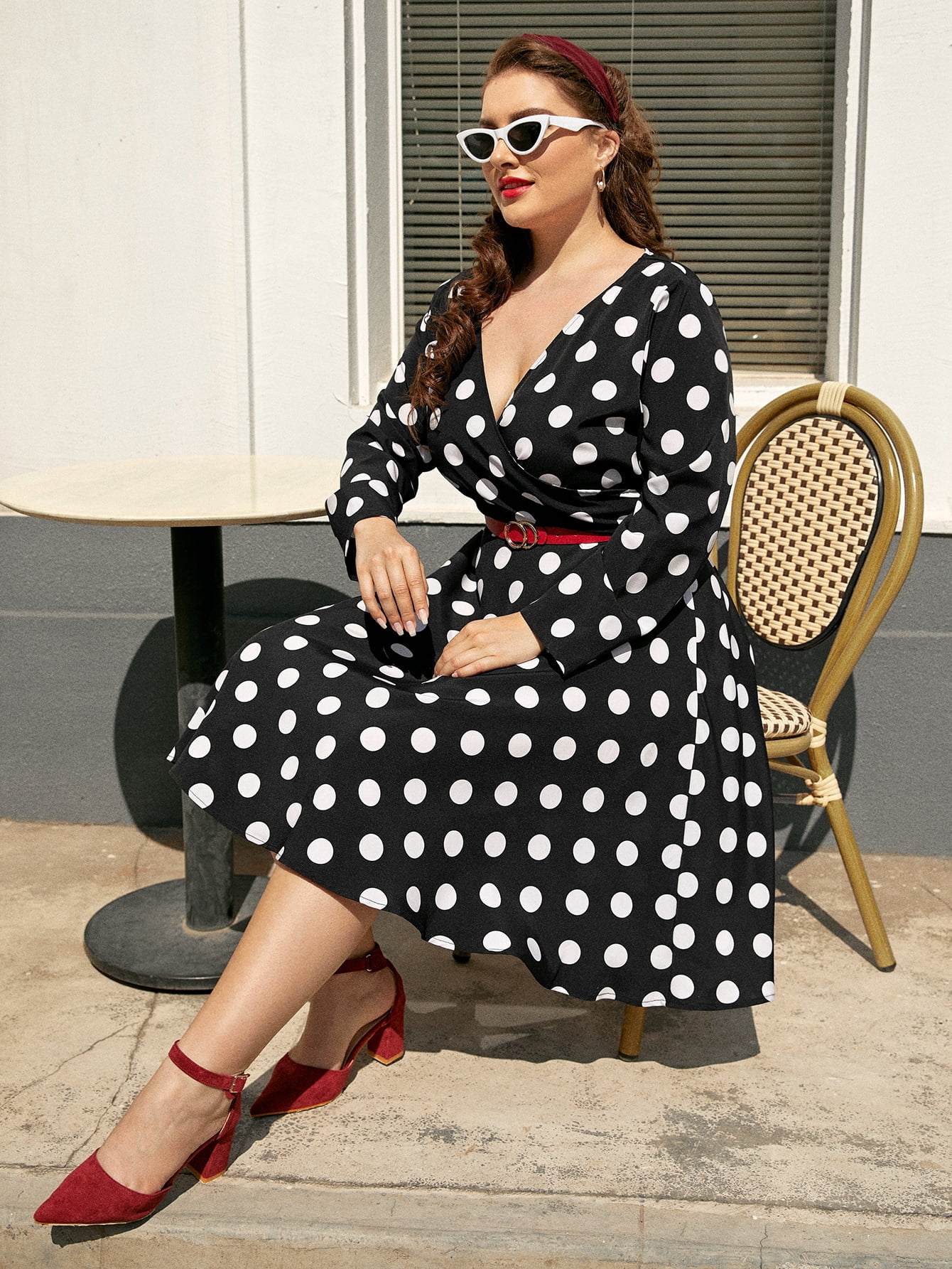 Polka Dot Surplice Front Dress 