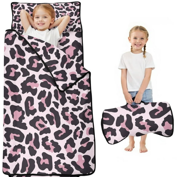 Pink and Black Of Leopard Print Toddler Nap Mats for Kids Preschool,Sleeping Mat Bag or Kids,Toddler Sleeping Bag,Toddler Nap Mat or Daycare