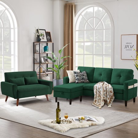 Pingliang Home Living Room Furniture Set,Convertible Sectional Sofa Couch with Storage Ottoman and Loveseat,L-shaped 3 Seater Modern Sofa with Side Pockets for Living Room Apartment Office Studio