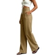 thumbnail image 6 of DeHolifer Women's Pants High Waist Casual Solid Color Straight Leg Work Business Dressy Pants Khaki L, 6 of 6