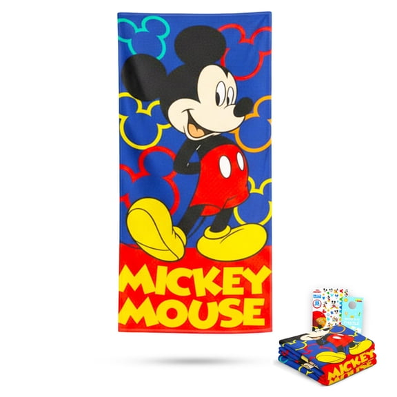 Mickey Mouse Beach Towel Set - Bundle with 27" x 54" Disney Microfiber Pool Towel Plus Tattoos, More | Mickey Beach Towel for Kids, Adults