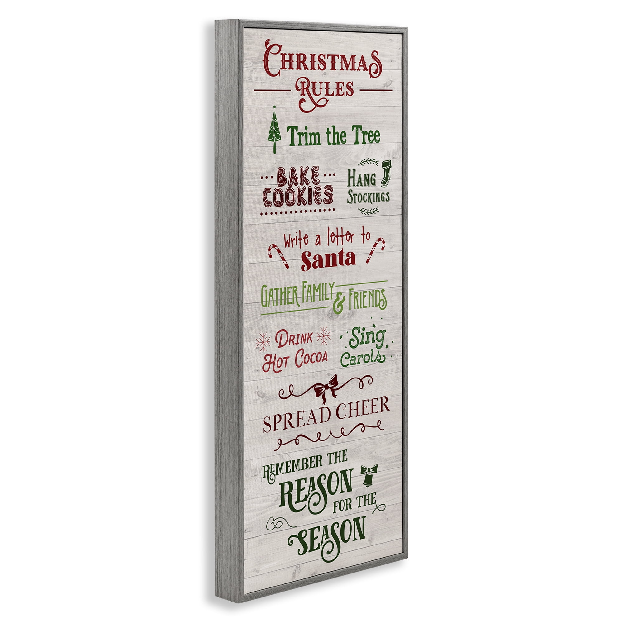 Stupell Industries Rustic Christmas Rules Holiday Painting Gray Framed Art Prints Wall Art, 13 x 30