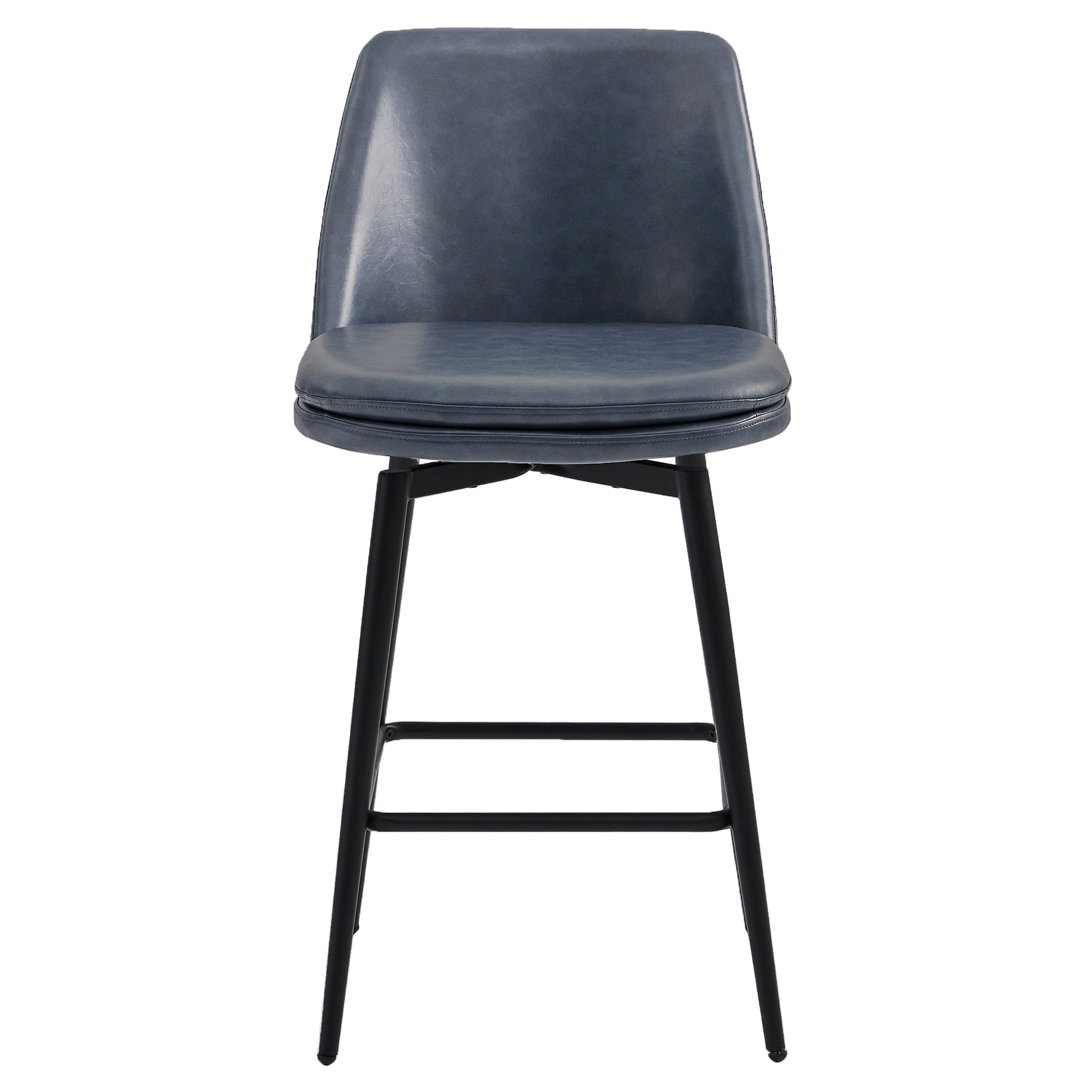 CHITA 27 inch Counter Height Swivel Bar Stools Low Back Set of 3, Metal Base, Faux Leather in Navy Blue