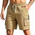 thumbnail image 2 of Sheghy Work Pants for Men 100%Cotton Men's Solid Color Casual Sports Elastic Waist Drawstring Pocket Cargo Shorts, 2 of 9
