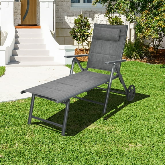Costway Patio Reclining Chaise Lounge Padded Chair Aluminum Adjust Neck Pillow
