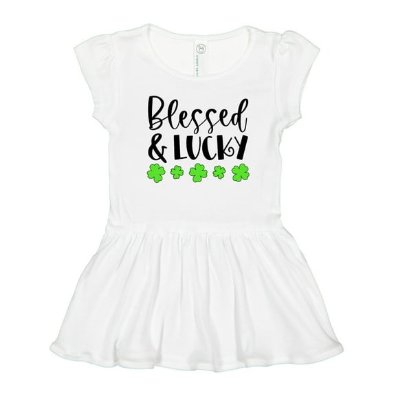 Inktastic Blessed and Lucky 4 Leaf Clovers St. Patrick's Day Girls Toddler Dress