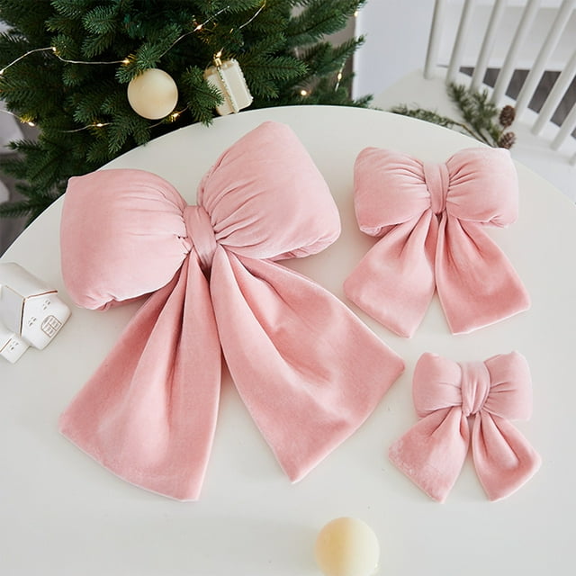 Christmas Bow Ornament Pink Velvet Oversized Decorative Pendant Elegant Cloth Design Tree or Wedding Decoration 1PC Multiple Sizes 14x13.5cm 21x20cm 36x35cm