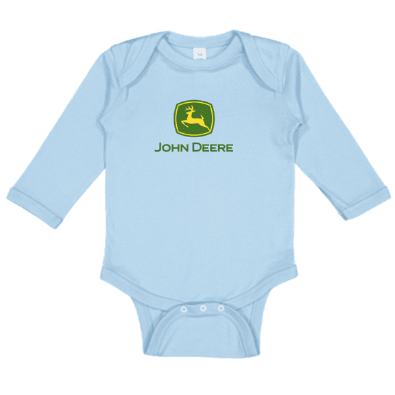 John Deere Baby Boy Logo Long Sleeve One Piece Bodysuit-Baby Blue-18M