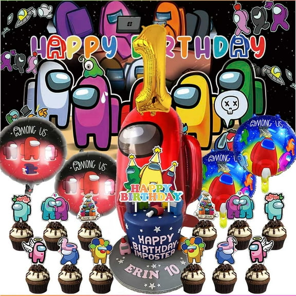 Among Us Party Supplies Decor 1st Kit Balloons Birthday Cake Topper Banner Backdrop Decorations