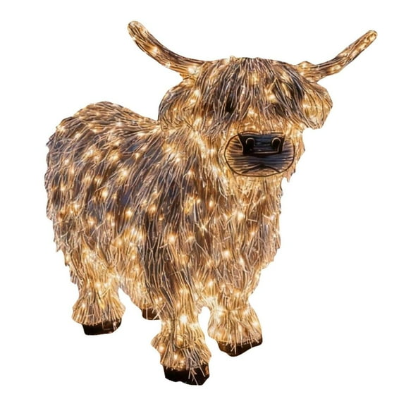 Christmas Lighted Highland Cow Outdoor Decorations,highland cow christmas ornaments,3D Light up Highland Cow,Metal Prelit Farm Animal Yard Display for Xmas Farmhouse Garden Decor,highland cow gifts