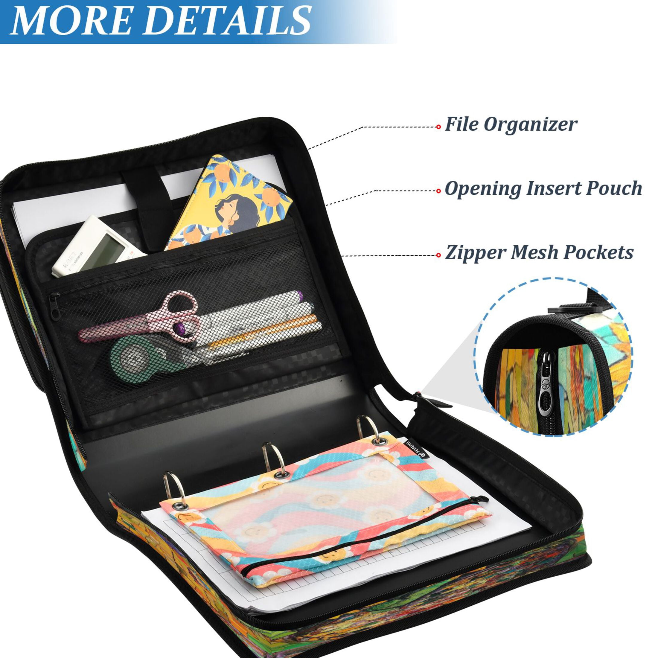 YAZAOO Zipper Binder trapper keeper Documents Organized Design Sunflower Symphony Printed