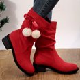 thumbnail image 5 of Aueoeo Women's Western Cowboy Cowgirls Boots Suede Round Toe Thick Heel Pile Boots Chunky Low Heels Wide Mid Calf Boots For Women Plush Ball Knight Slim Boots on Clearance, 5 of 5