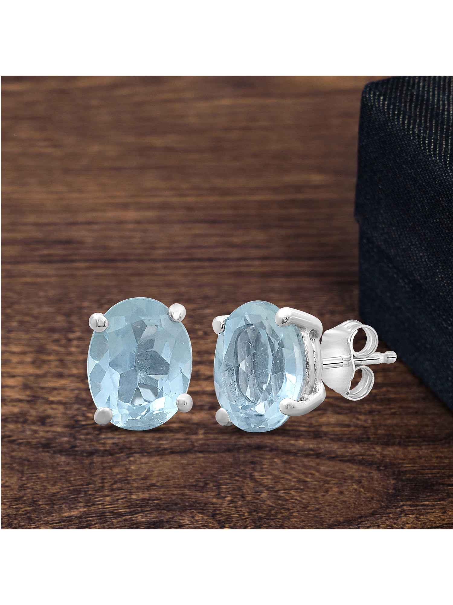 JewelersClub 4.50 CTW Sky Blue Topaz Stud Earrings – Sterling Silver (.925)| Hypoallergenic Studs for Women – Oval Cut Set with Push Backs