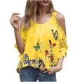 thumbnail image 2 of ICHUANYI Clearance Women's Printing Casual Short Sleeve T-shirt Hollow Out Tops(Yellow, L) ICHUANYI WER2023080812507, 2 of 7
