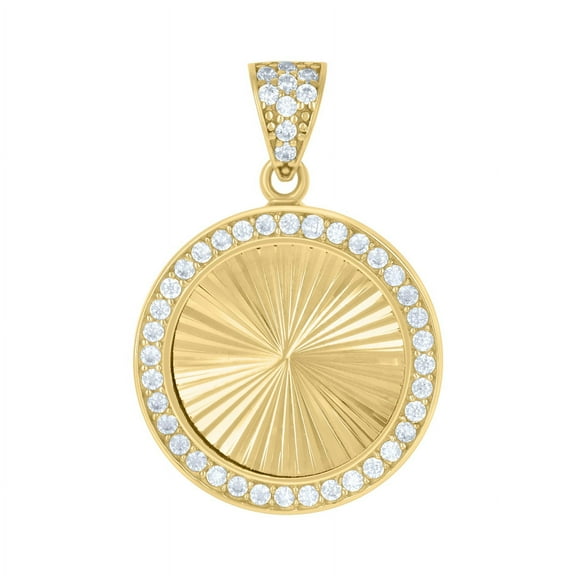 Auriga Fine Jewelry 10K Yellow Gold Cubic Zirconia Round Medallion Picture Frame Charm Pendant for Women