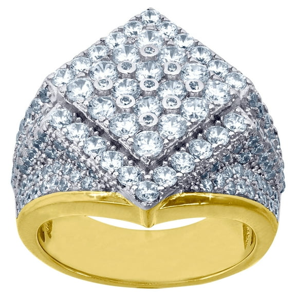 925 Sterling Silver Yellow-tone Mens Round Cubic Zirconia Size 11 Cluster Band Fashion Ring Wedding Band for Men