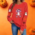 thumbnail image 4 of Womens Halloween Tops Crew Neck Funny Ghost Printed Long Sleeve Trendy Spooky Festival Pullover Top Red M, 4 of 7