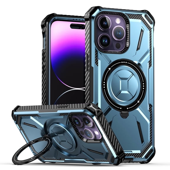 Allytechgroup for iPhone 16 Plus Case, Compatible with Magsafe, Military Grade Drop Protection Ring Holder Kickstand Full Body Rugged Shockproof Phone Case Cover for Women Men, Blue