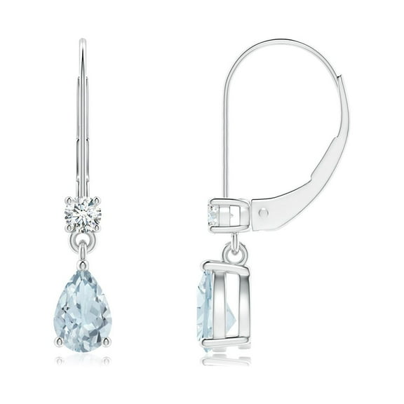 ANGARA Natural Pear Aquamarine Leverback Drop Earrings with Diamond in 14K White Gold for Women (Size-6x4mm) | March Birthstone, Anniversary, Jewelry Gift for Women | Natural Aquamarine Earrings