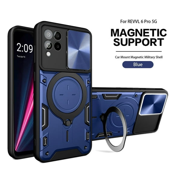 For T-Mobile REVVL 6 PRO 5G Phone Cases, TPU PC Shockproof Magnetic Phone Case with Free Adjustment Ring Holder for REVVL 6 PRO 5G in Blue