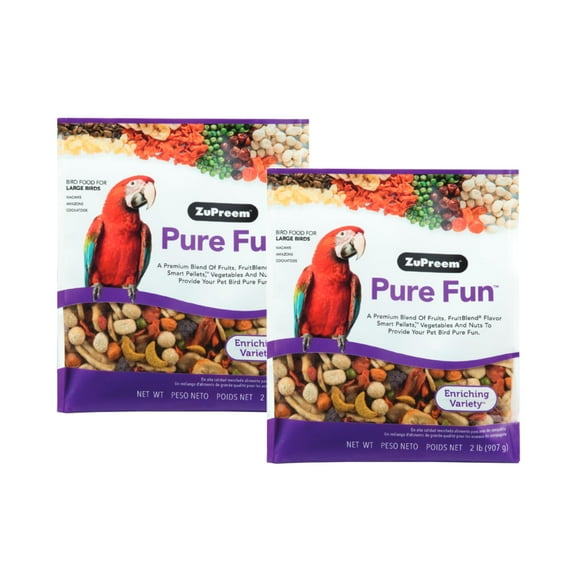 ZuPreem Pure Fun Bird Food for Large Birds, 2 lb (Pack of 2) - Variety Blend of Fruit, FruitBlend Pellets, Vegetables, Nuts for Amazons, Macaws, Cockatoos