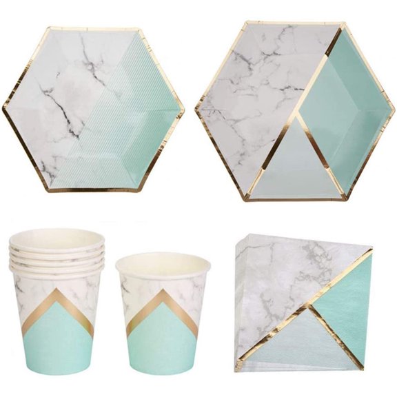 32Pcs Disposable Paper Plates Cups & Napkins Set Party Supplies Tableware Kit for Wedding Birthday Baby Shower