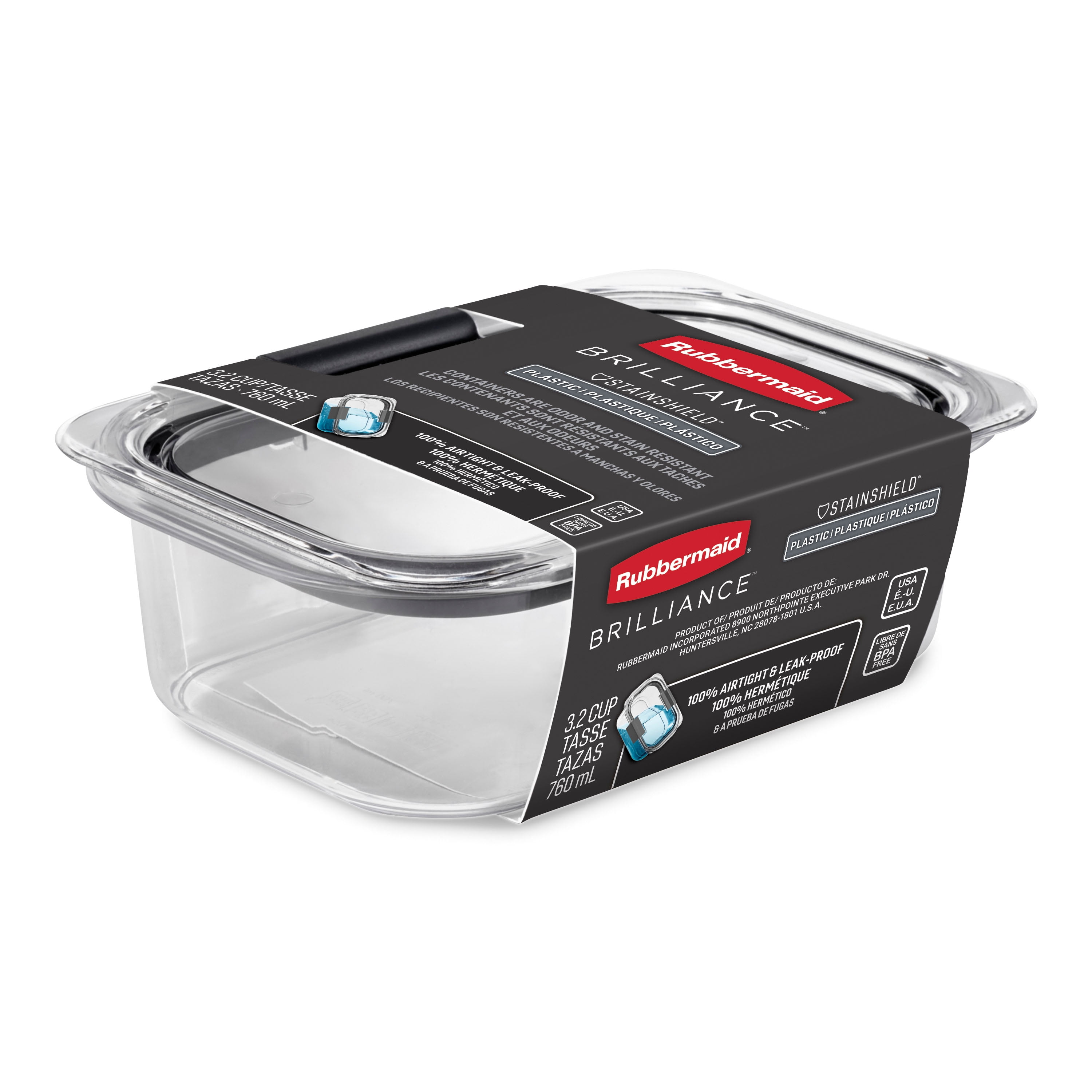 Rubbermaid Brilliance Plastic Food Storage Container, 760 mL (3.2 Cup), 1 Pack