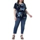 thumbnail image 2 of Blusa de mujer de tallas grandes Agnes Orinda, con cuello en V, estampado floral, de manga corta, top casual, talla 1X, azul marino, 2 of 6