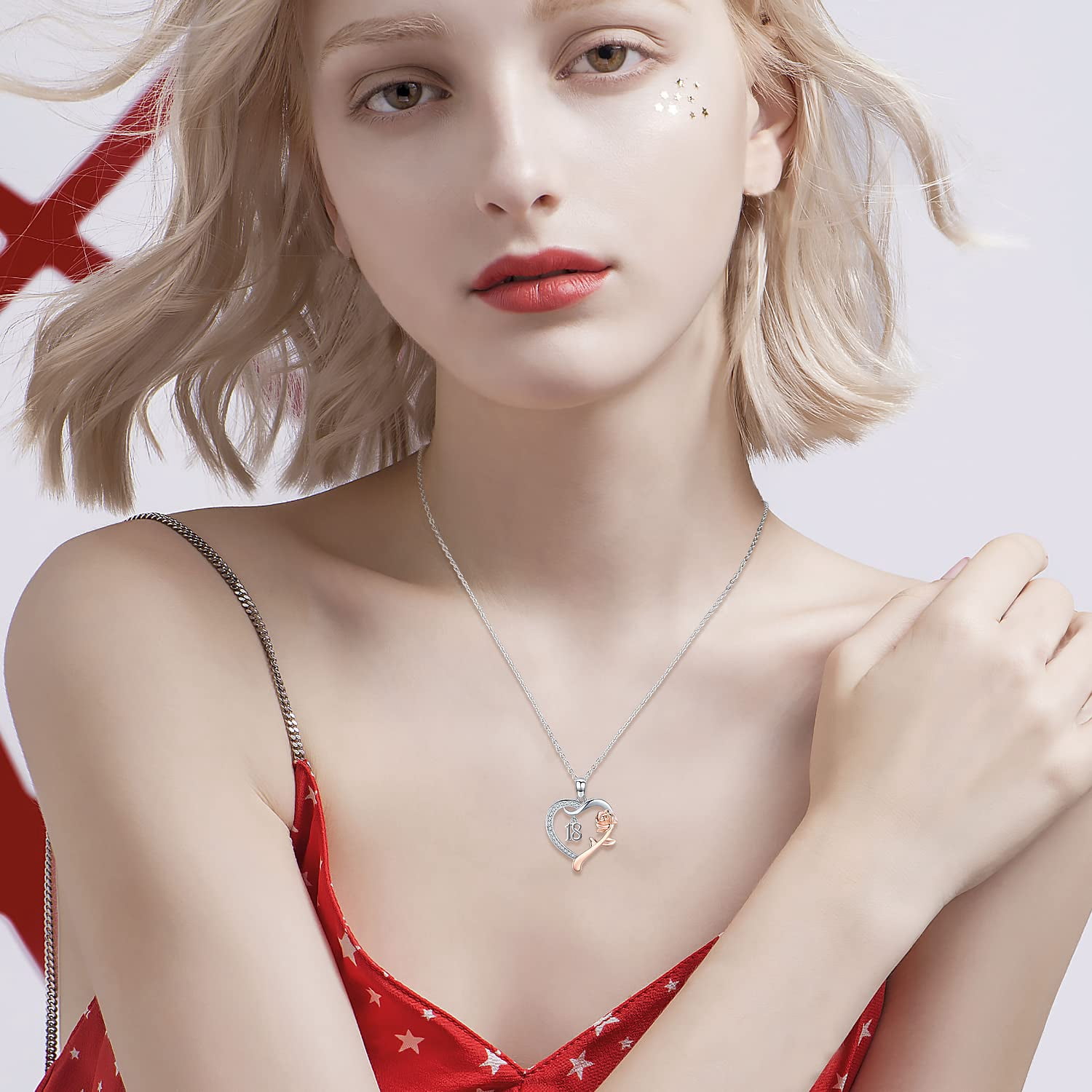 Coachuhhar 18 Year Old Birthday Gifts 925 Sterling Silver Love Heart Rose Flower Pendant Necklace 18th Jewelry Christmas Gifts for Women Girlfriend Sister