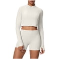 thumbnail image 2 of YueHuiYing Women's Two-Piece Sports Set: Compression Quick-Dry Long-Sleeve Zipper Jacket and Shorts - Energetic Yoga Activewear, 2 of 5