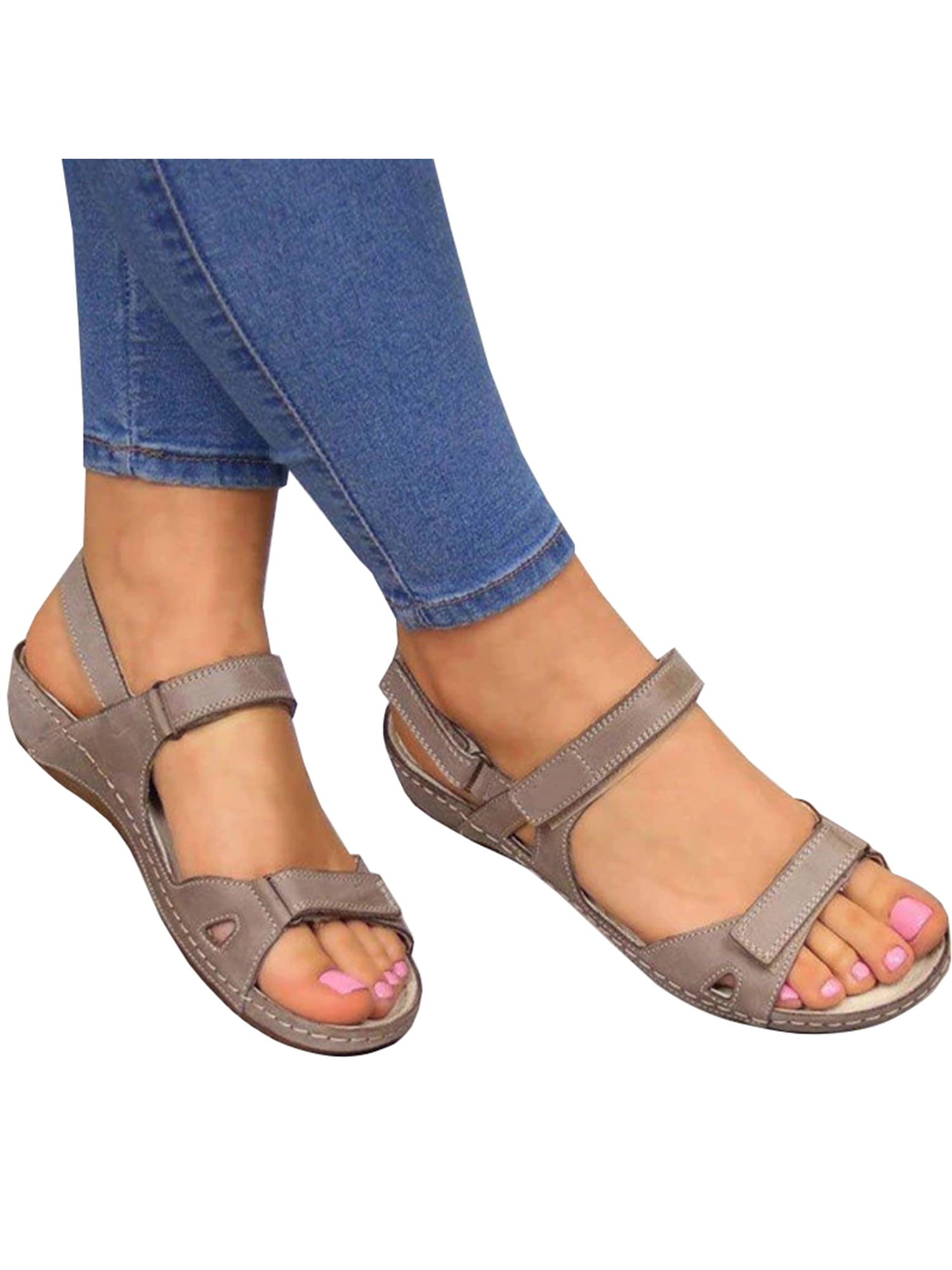 Womens Flats Sandal Summer,Ladies Open Toe Strappy Cross Straps Elastic Comfort Fashion Beach Shoes 